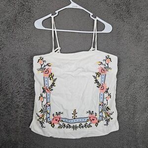 Free People Ivory Floral Embroidered Linen Cami Top NWT Womens Small